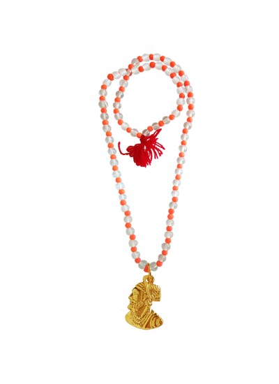 Yoga Energy Medication Coral Crystal With Chhatrapati Shivaji Maharaj Pendant Necklace Mala For Men